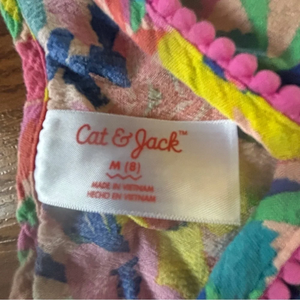 Cat & Jack Pink-Trim Floral swimsuit cover with Yellow and Blue Accents size M
